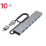 HAMA 7-Poorts USB 3.2 Hub met USB-C power adapter, 10 jaar garantie en usb-a naar usb c adapter.